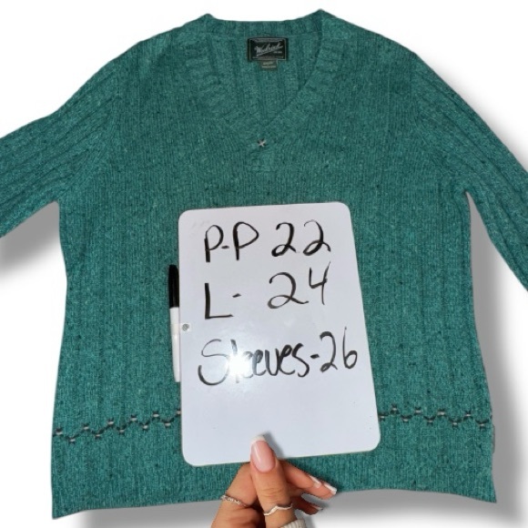 WOOLRICH Sweater Vintage Y2K V-neck Teal Ribbed Wool Blend Pullover Women’s L - Picture 12 of 16